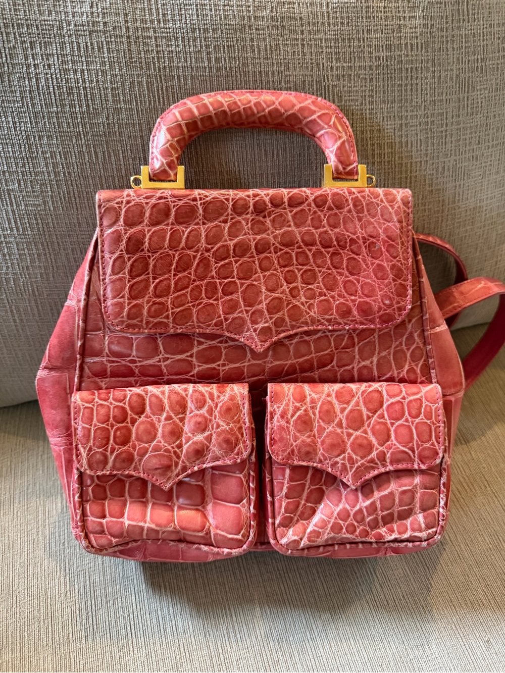 LANA MARKS Lana of London DUPE Pink Croc-Embossed Top Handle Backpack